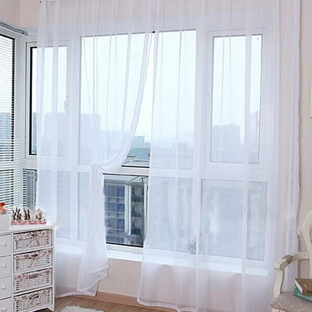 Luxuriöser transparenter Tüll-Vorhang aus Chiffon in Weiß für dein Wohnzimmer oder Schlafzimmer - Bild 1