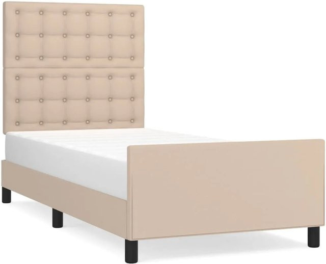 vidaXL Bettgestell mit Kopfteil in Cappuccino-Braun aus Kunstleder, B/T/H: 90 x 190 x 128 cm - Bild 1
