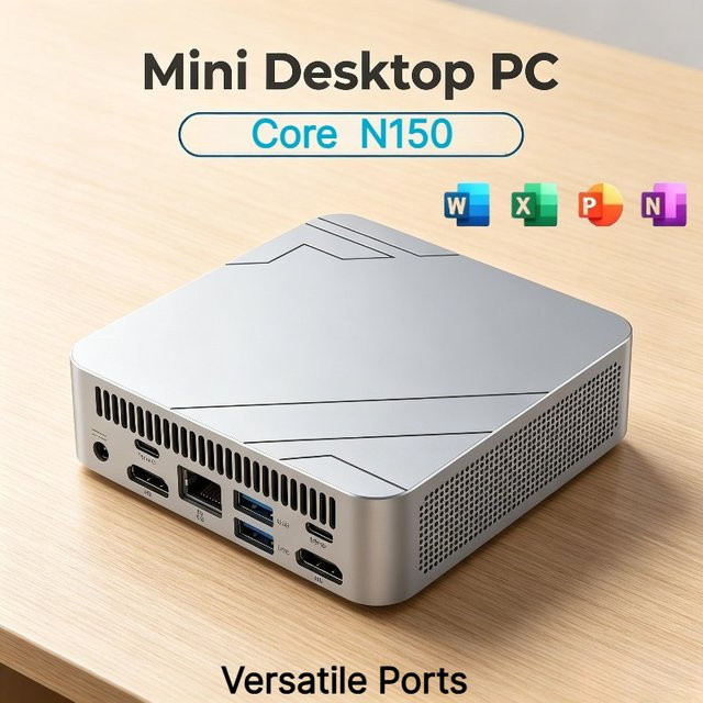 Tragbarer Mini-Computer Intel Core N150 in Silber mit SSD und vielseitigen Anschlüssen für Gaming, Büro und Studium - Bild 1