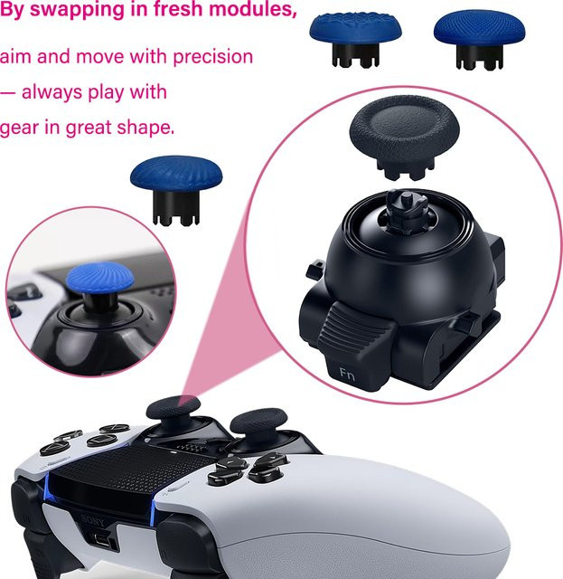 Abay Ersatz-Stick-Modul für PS5 Edge Controller mit TMR Joystick und einstellbarem Spannungsmodul, Schwarz, Anti-Drift 3D Analog ThumbStick - Bild 1