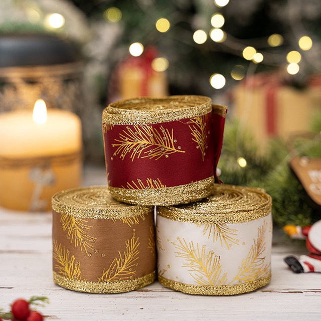 Goldenes Drahtband mit Textilbesatz im Vintage-Stil für Weihnachtsdekoration und Hochzeiten - Bild 1