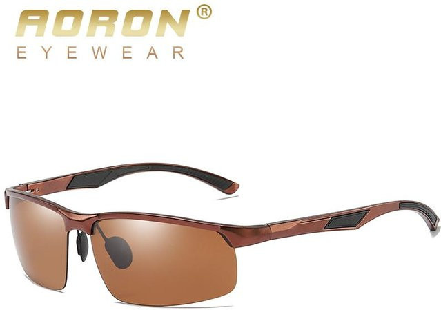 AORON Sportsonnenbrille, Herren, Halbrand, rechteckig, Aluminium, braun, polarisiert - Bild 1