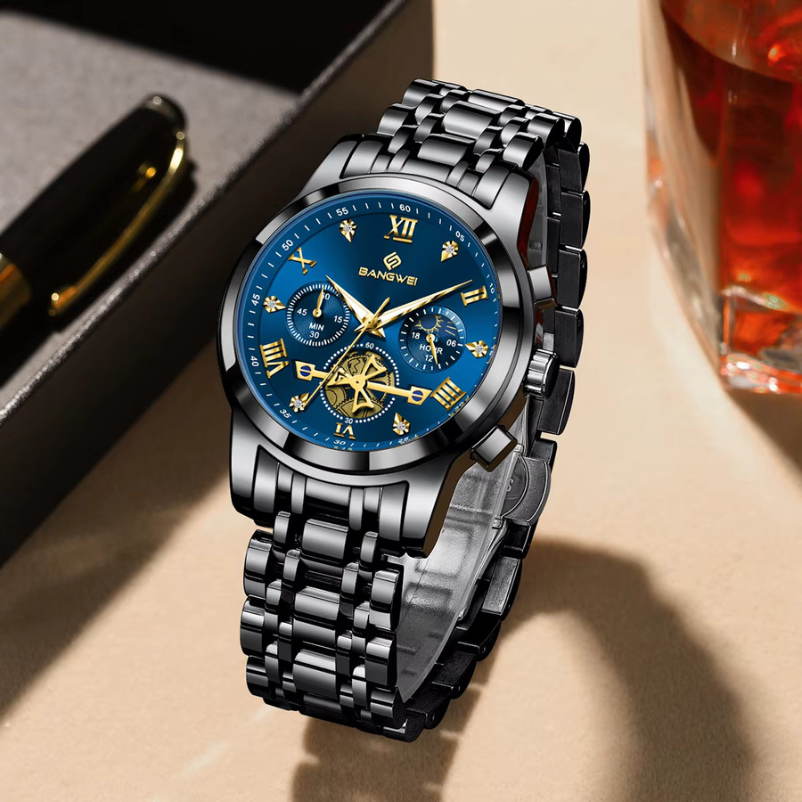 BANGWEI Chronograph, Quarz, Edelstahl, Blau, Herren - Bild 3