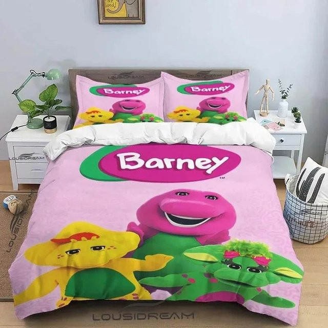Barney Friends Bettwäsche-Set mit Dinosaurier-Muster, bestehend aus Bettbezug und Kissenbezug, Pink, B/H: 240 x 210 cm - Bild 1