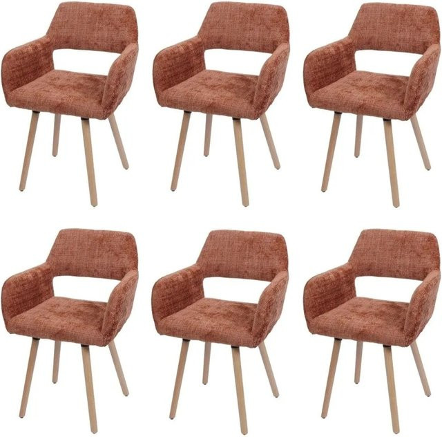 6er-Set MCW Esszimmerstühle A50 II aus Buchenholz mit Chenille-Stoff in Terrakotta/Orange - Bild 2