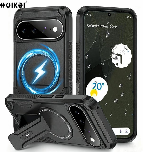 Stoßfeste Magnet-Handyhülle mit aufrechtem Ständer für Google Pixel 11 Pro XL, Pixel 10A, Pixel 10 und Pixel 9 Pro XL in Schwarz - Bild 1