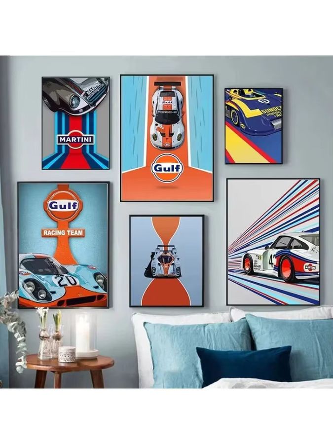 Vintage Motorsport-Auto-Poster Gulf Racing Team in Blau als Leinwand-Wanddekoration - Bild 2