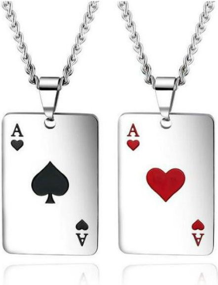 Halskette Titanstahl, Poker-Anhänger, Silber, Unisex - Bild 1