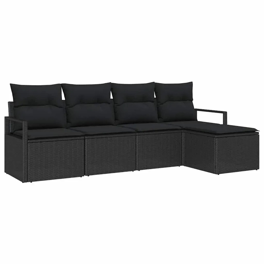vidaXL Garten-Sofa-Set 5-teilig aus Polyrattan in Schwarz mit L-Form, Outdoor-Sitzgruppe inklusive Ottoman und UV-beständigen Polsterkissen für Terrasse und Garten - Bild 2