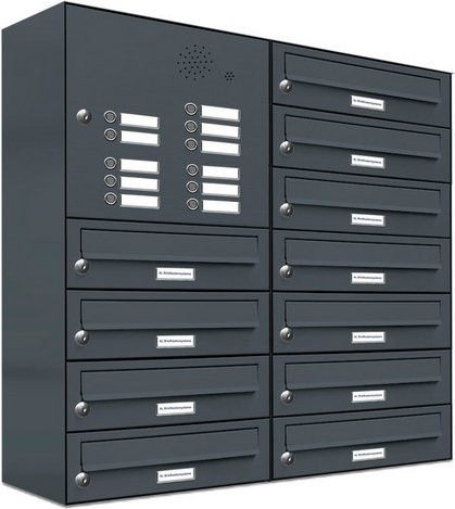 AL Briefkasten für 11 Parteien, Briefkastenanlage aus Edelstahl, grau, B/H/T: 76,6 x 80,5 x 27,5 cm - Bild 1