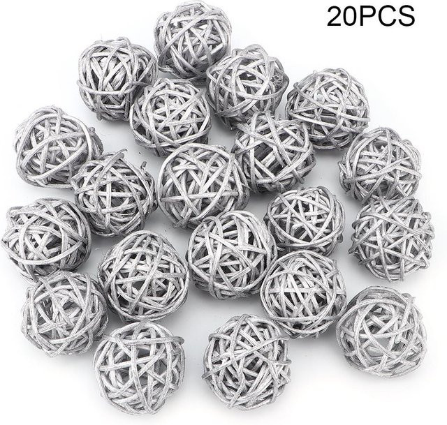 20 Stück TOMTOP JMS Rattankugeln in Silber und Weiß für Garten, Hochzeit, Party und Weihnachtsdekoration - Bild 1