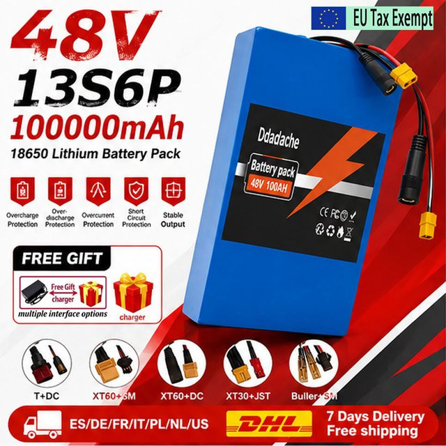 Hochleistungs Ersatzakku 48V 100Ah 13S6P für Elektroroller in Blau, 100000mAh Akkupack - Bild 1