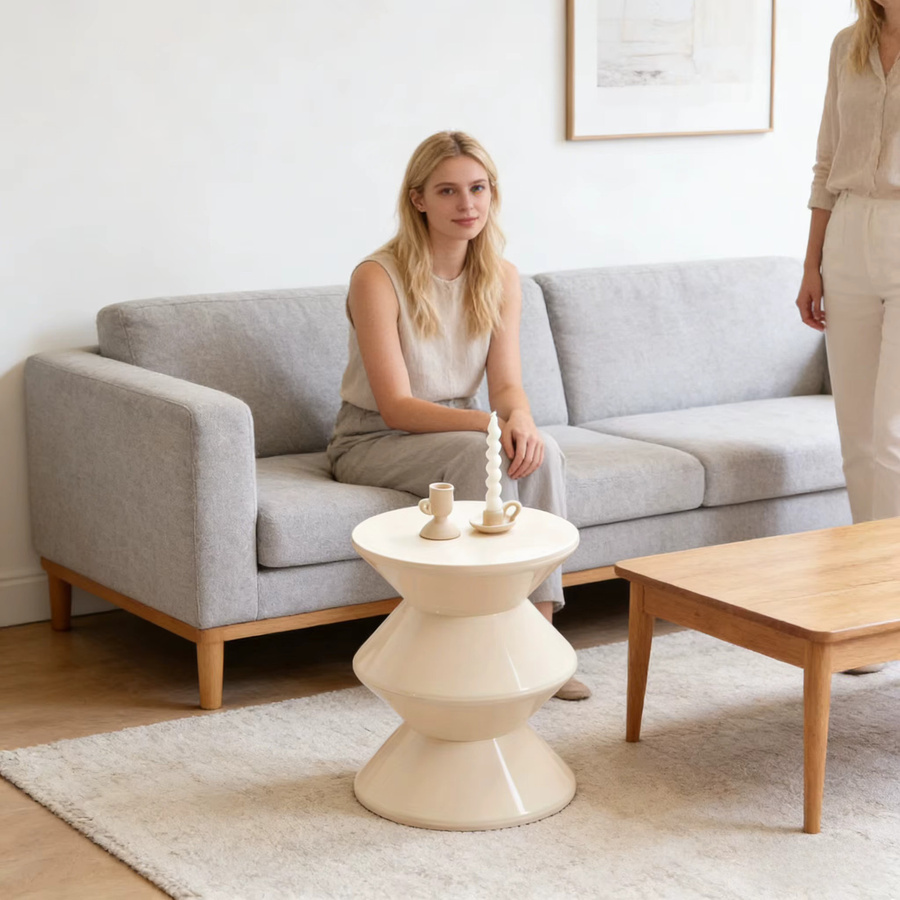 Runder Couchtisch und Schuhwechselhocker von LIUSHADUOLA in Weiß aus Kunststoff - Bild 2