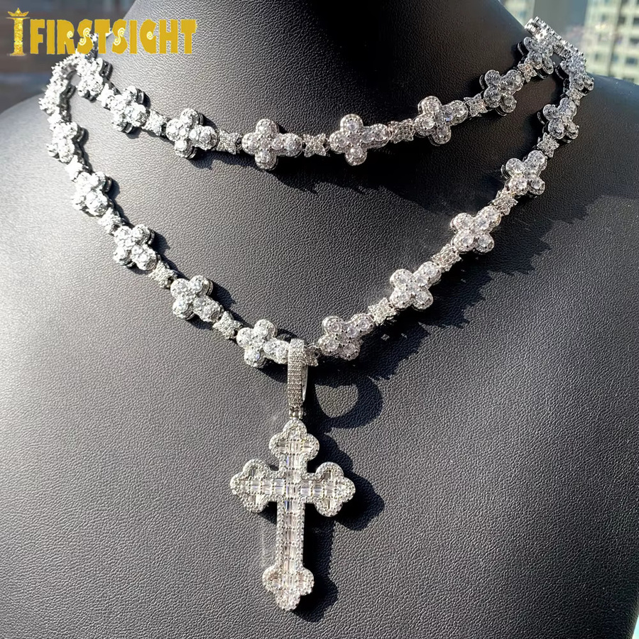 Halskette Kreuz, Silber Farbe, Zirkonia, Unisex - Bild 3