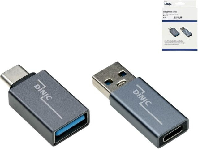 DINIC USB-Adapter-Set Grau mit 1x USB-C-Stecker auf USB-A-Buchse und 1x USB-C-Buchse auf USB-A-Stecker - Bild 1