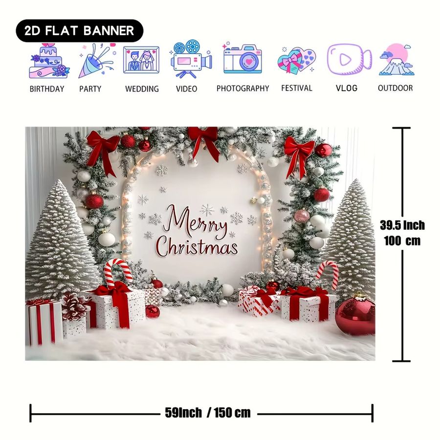VIKAMA Weihnachts-Wandteppich mit Kiefernzweig und Schneeflocken-Druck zur Wanddekoration - Bild 4