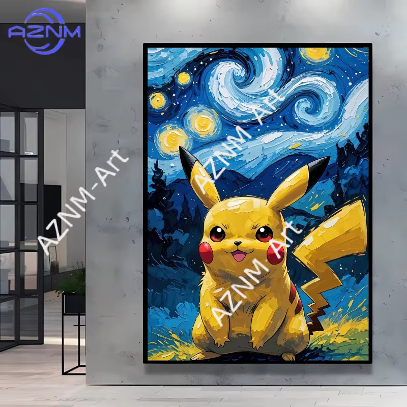 KAYOU Pikachu und Snorlax Wandgemälde im Van Gogh Stil in Mehrfarbig - Bild 2