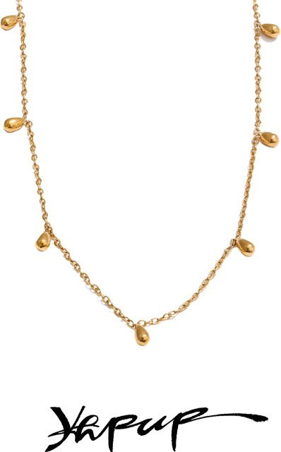 Yhpup Schmuckset, Halskette, Fußkettchen, Edelstahl, Gold, Wassertropfen Anhänger - Bild 1