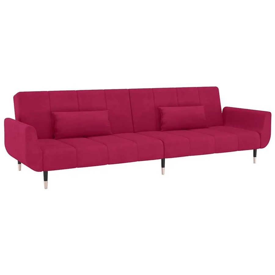 vidaXL Schlafsofa 2-Sitzer Click-Clack mit 2 Kissen in Weinrot aus Samt und Holz/Metall - Bild 2