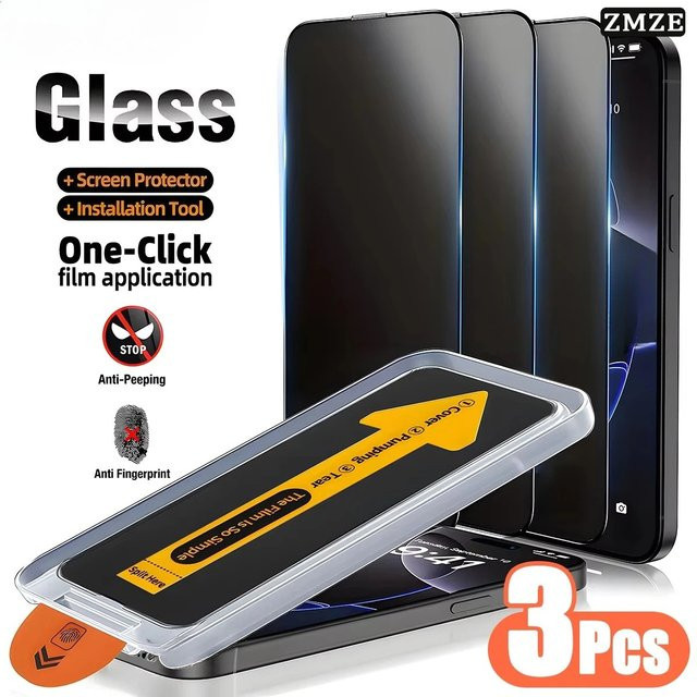 ONEVAN 3er-Set Anti-Spionage Displayschutz für iPhone 17e 16 15 14 13 12 11 Pro Max Air, staubfreies Sichtschutz-Glas, transparent - Bild 1
