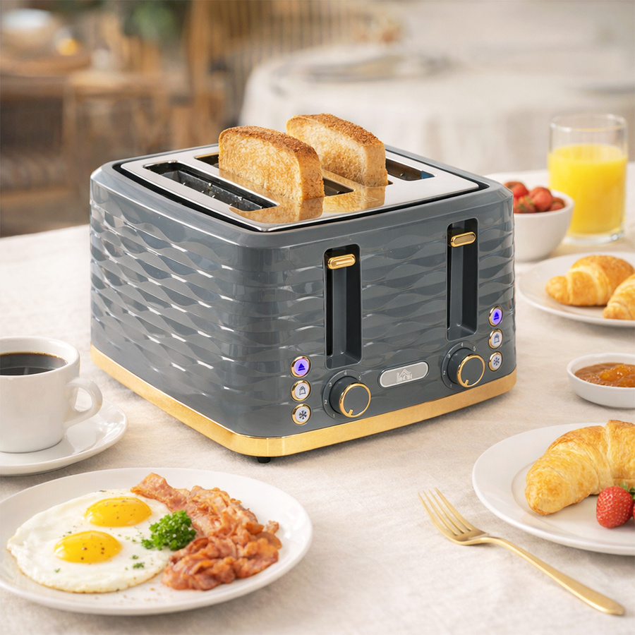 HOMCOM 4-Scheiben-Toaster mit 7 Bräunungsstufen und 1860W in Grauer Wellenoptik - Bild 2