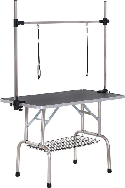 PawHut Trimmtisch Tierpflegetisch höhenverstellbar und klappbar mit Unterkorb, Schwarz, B/T/H: 107 x 60 x 170 cm - Bild 1
