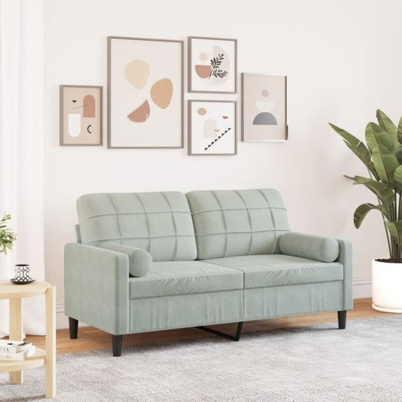 vidaxl 2-Sitzer-Sofa aus Samt mit Zierkissen in Grau und Metallgestell, Breite: 140 cm - Bild 1