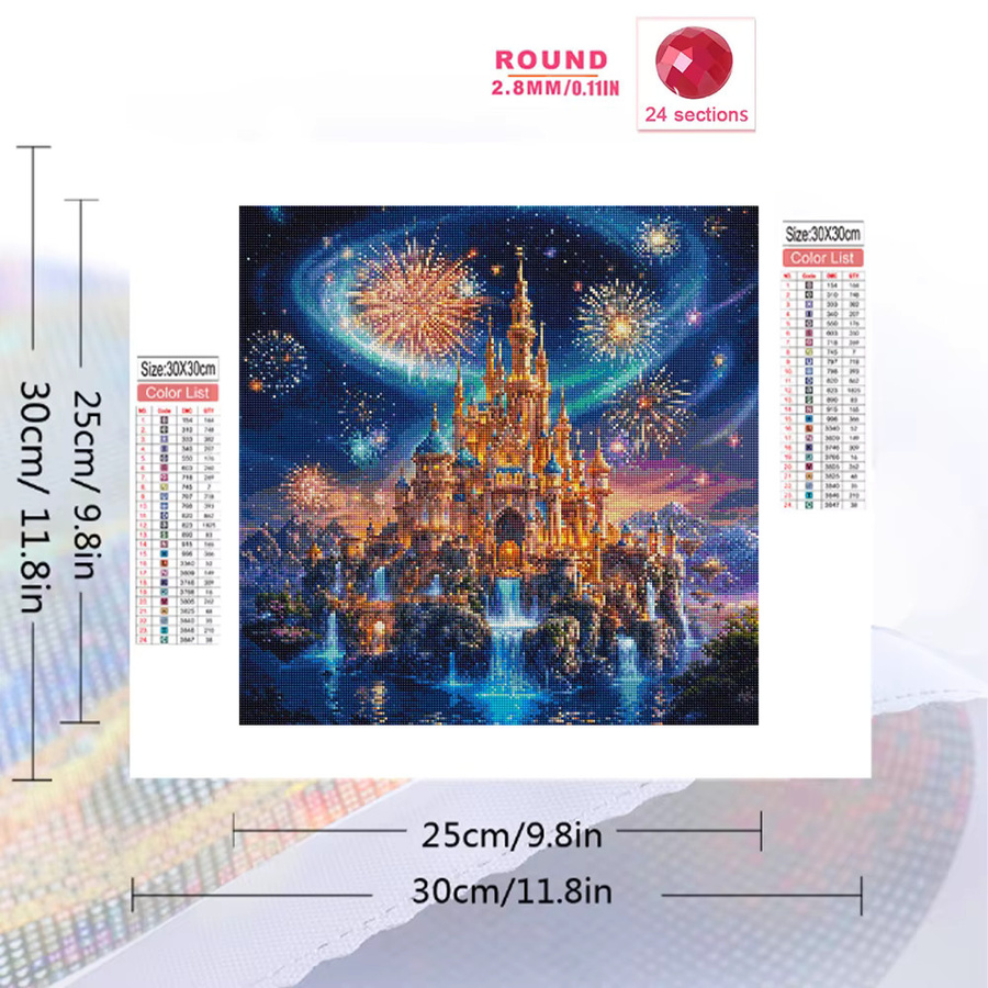 EverShine Diamantmalerei Schloss-Landschaftsbild mit Wasserfall und Feuerwerk als Strass-Mosaik in Multicolour, Vollquadrat-Stickerei für Hobby-Anwender - Bild 2