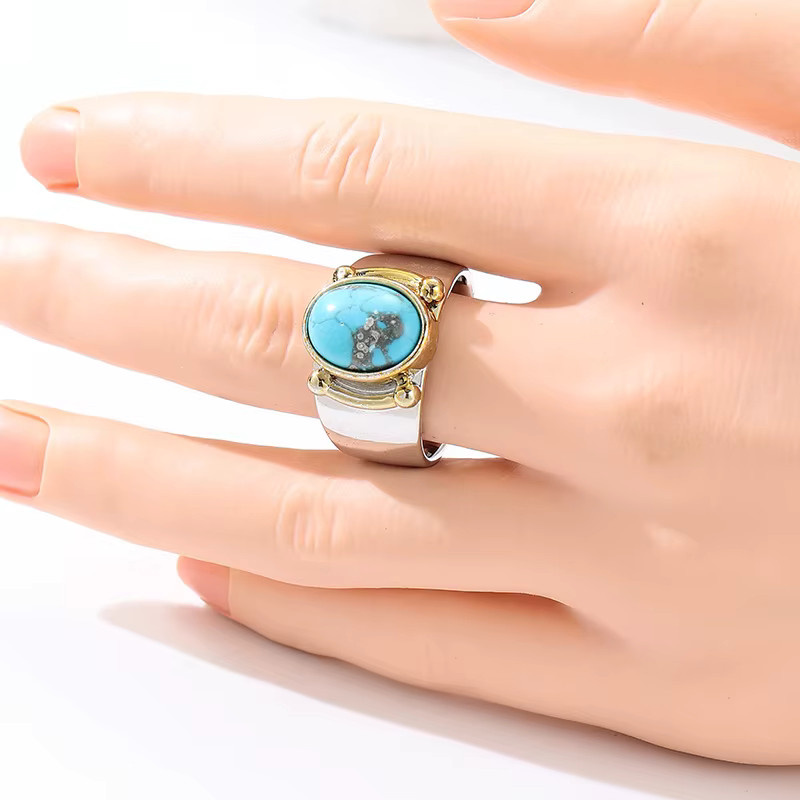 YoYo Ring, versilbert, Synthetik-Türkis, Vintage, Damen - Bild 2