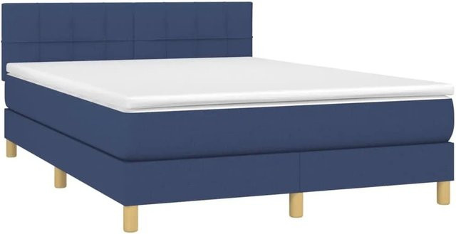 vidaXL Boxspringbett mit Matratze in Blau und Weiß, Hybridbett mit LED-Unterbettbeleuchtung und USB-Ladeport, B/T: 140 x 190 cm - Bild 1