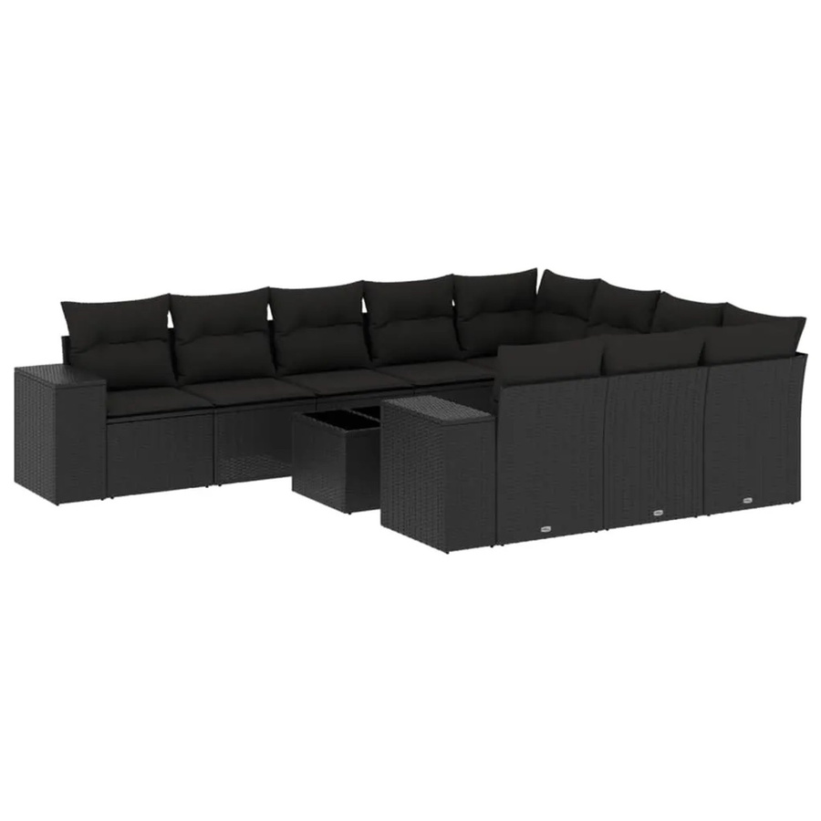 vidaXL 11-tlg. Garten-Sofagarnitur in L-Form aus Polyrattan mit Kissen in Schwarz - Bild 2