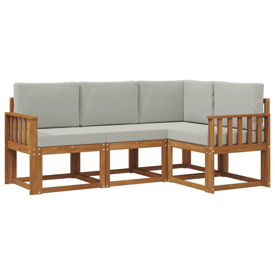 vidaXL Outdoor-Sofagarnitur in L-Form aus massivem Akazienholz mit Kissen, Hellgrau - Bild 2