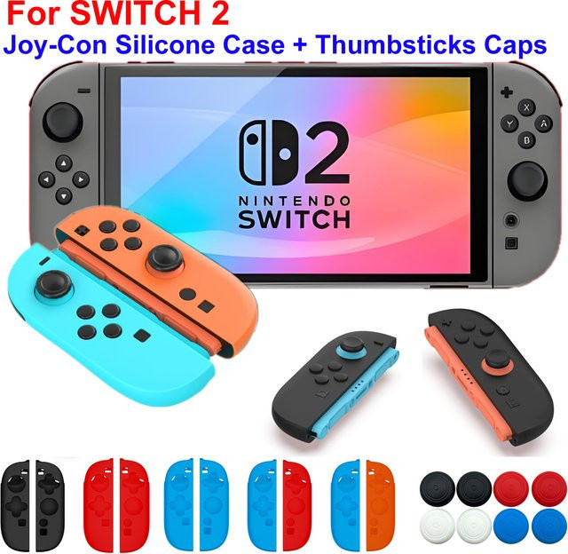 Nintendo Switch 2 Silikon-Schutzhülle für Joy-Cons mit Thumbstick-Griffkappen in Schwarz und Multicolour - Bild 1