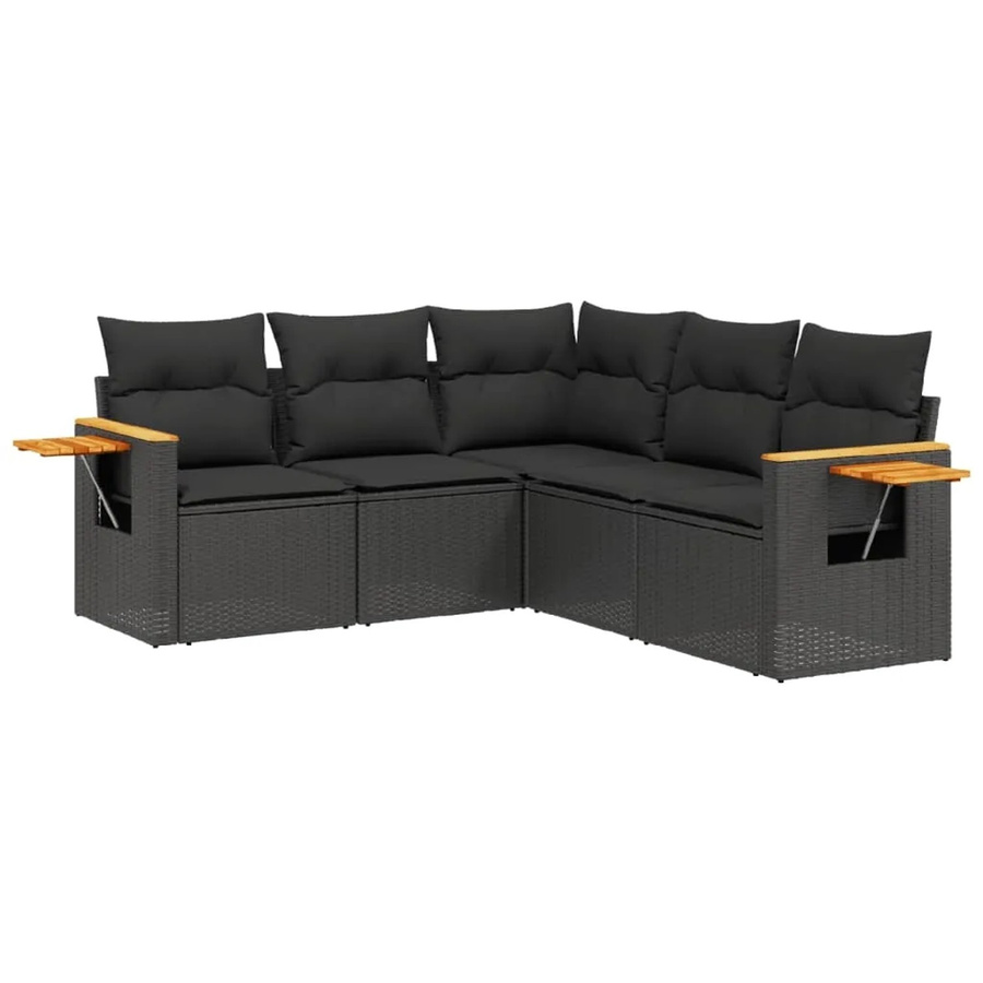 vidaXL 5-tlg. Garten-Sofagarnitur in L-Form aus Poly-Rattan und Metall mit Kissen in Schwarz - Bild 2