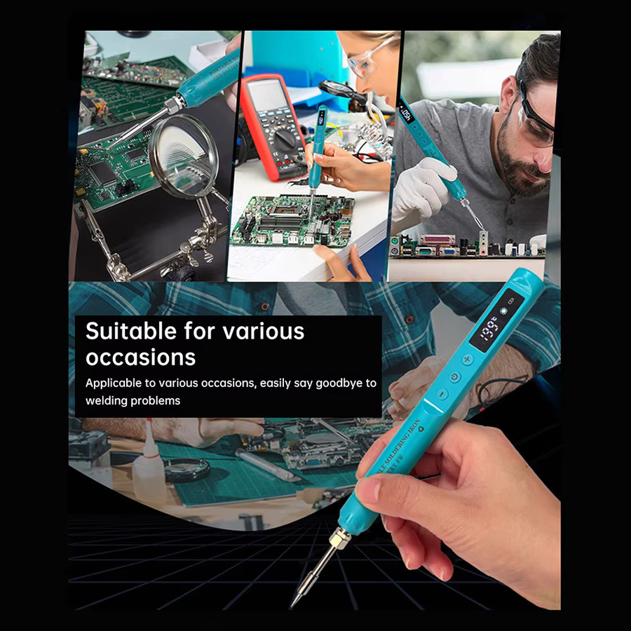 Kabelloser digitaler USB-Lötkolben mit einstellbarer Temperatur 200–450 ℃, Typ-C Anschluss und 800 mAh Akku, Blau - Bild 3