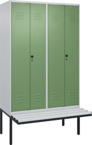 C+P PSA Doppel-Spind Classic PLUS Sitzbank mit 4 Abteilen, auskragendes Design, Kunststoff-Sitzfläche, Farbe: Grau/Grün, B/T/H: 212,0 x 120,0 x 81,5 cm - Bild 1