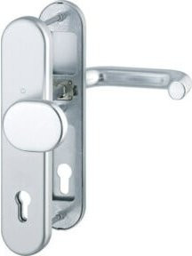 Hoppe Schutzgarnitur Paris aus Aluminium und Stahl in Silber, Lochmaß 92mm, Flankenabstand 67-72mm - Bild 1