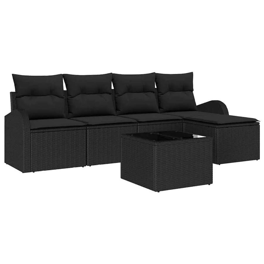 vidaXL Garten-Sofa-Set aus Polyrattan in Schwarz, 6-teiliges Lounge-Set mit Kissen für Terrasse und Garten - Bild 2