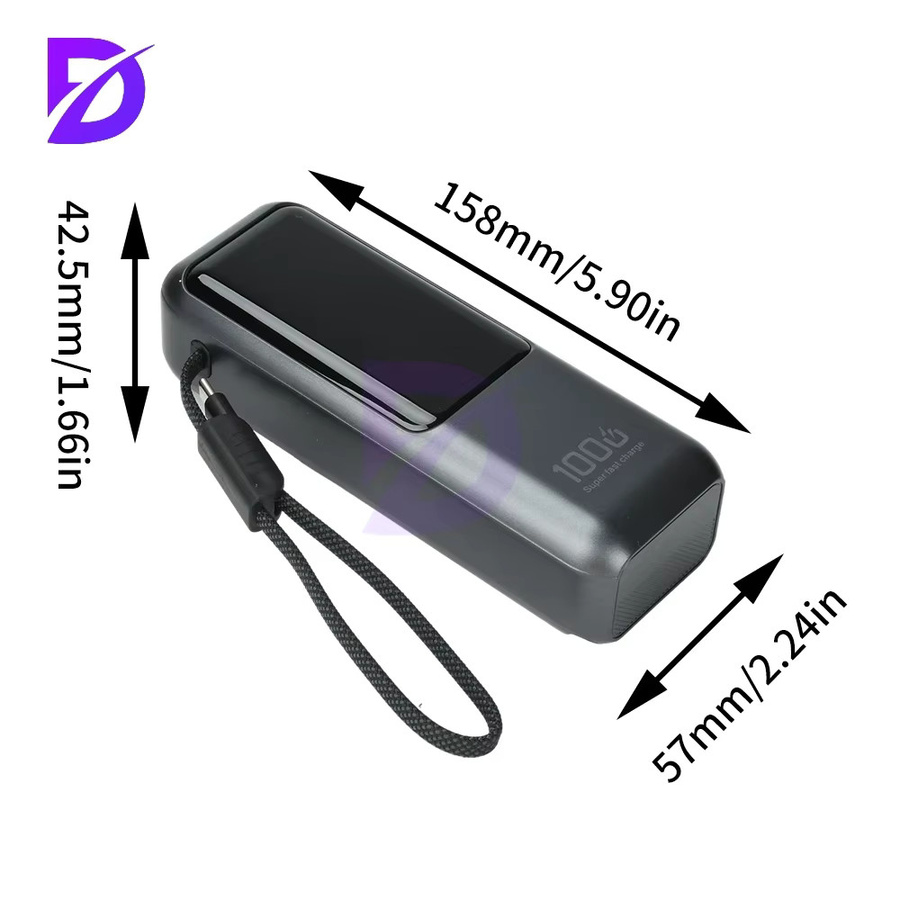 Diymore DIY Powerbank Kit mit integriertem USB-C Kabel, 100 W PD Schnellladung, Graues Gehäuse für 4-Zellen 21700 Batterien - Bild 2