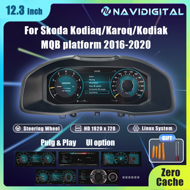 Navidital 12,3-Zoll LCD Digitalcluster für Skoda Kodiaq Karoq Kodiak MQB 2016–2020 mit HDMI und Carplay in Schwarz - Bild 1