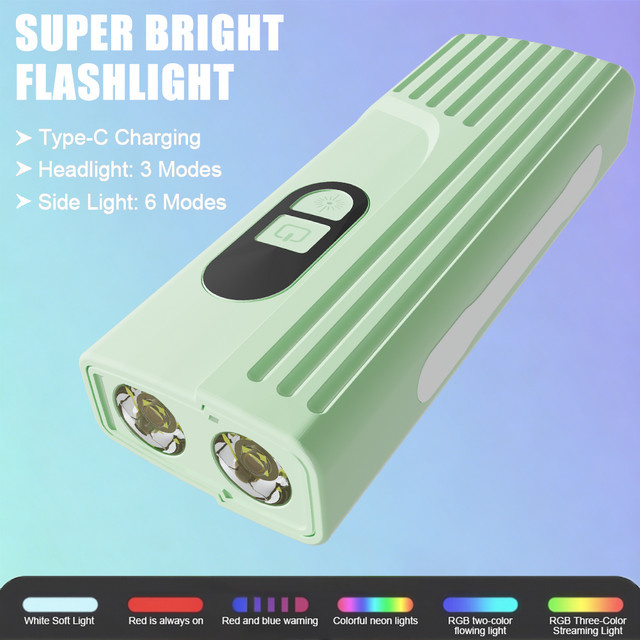 NEWBIRTH LED-Taschenlampe mit RGB-Seitenlicht und USB-Ladefunktion inklusive Stiftclip für Outdoor-Aktivitäten und Notfälle - Bild 1