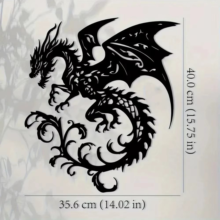 CIFBUY Drachen Wandkunst aus Metall in Schwarz, gotische Tier-Skulptur für Zuhause, Hof und Balkon, Breite: 39,98 cm, Höhe: 35,61 cm - Bild 3