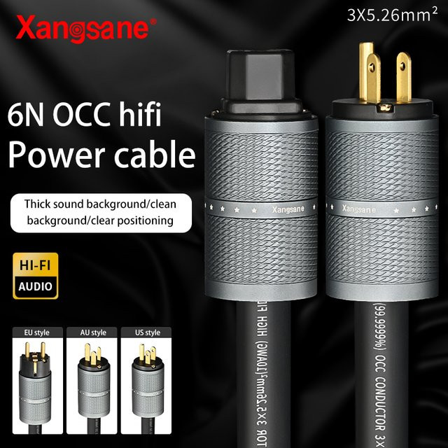 Xangsane Gekühltes 6N OCC HiFi-Stromkabel in Schwarz für Vor- und Endstufen mit 15mm² Querschnitt und US-EU-AU Anschlüssen - Bild 1