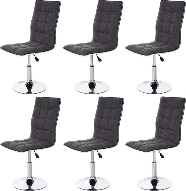 CHEFGASTRO 6er-Set Esszimmerstühle Modern in Grau mit gestepptem Rautenmuster, Stoff und Metall, H: 103 cm, B: 43 cm, T: 54 cm, Sitzhöhe: 41 cm - Bild 1