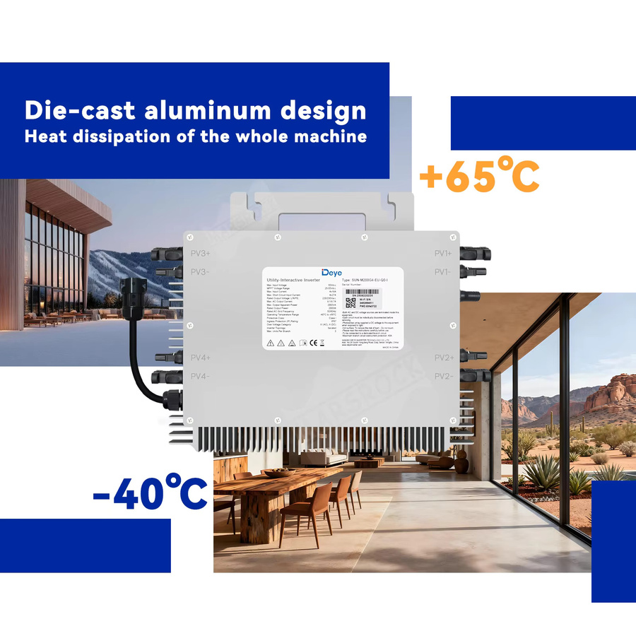 Deye 2000W MPPT Solar-Mikrowechselrichter in Silber mit Anti-Rückfluss-Funktion für 4 PV-Module von 210–700W und IP67-Schutz - Bild 5