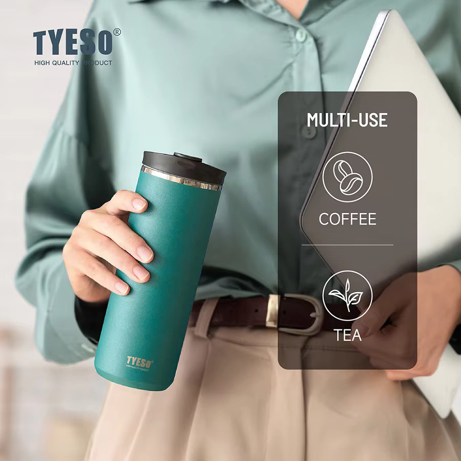 Tyeso Vakuum-Thermoskanne French Press aus Edelstahl mit Tee-Infuser, grau, 600 ml - Bild 2