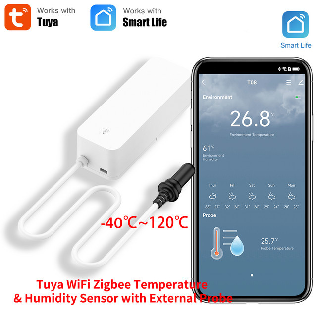 Tuya Zigbee WiFi Temperatur-Feuchtigkeitssensor mit externer Sonde in Weiß für dein Smart Home mit Alexa und Yandex SmartLife Unterstützung - Bild 1