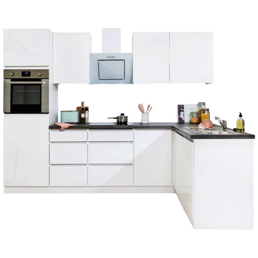 Respekta Küchenblock Premium weiß hochglänzend in Granit-Optik mit Soft-Close-Türen, B/H/T: 280 x 220,5 x 172 cm - Bild 2