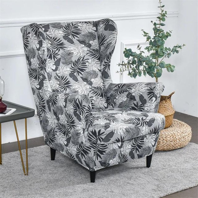 Elastischer Ohrensesselbezug mit tropischem Floral-Design in Grau und Multicolour aus Stretch-Spandex - Bild 1