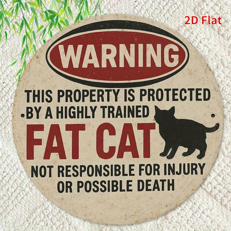 Potdemiel Rundes Metallschild Vintage Warning This Property is Protected by a Highly Trained Fat Cat Wandekunst Mehrfarbig Durchmesser: 20 cm - Bild 5